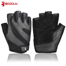 Load image into Gallery viewer, Boodun Genuine Leather Gym Weight Lifting Gloves Men Body Building Training Sports Fitness Exercise Pig Black Gloves Male
