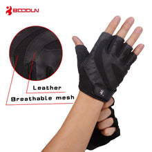 Load image into Gallery viewer, Boodun Genuine Leather Gym Weight Lifting Gloves Men Body Building Training Sports Fitness Exercise Pig Black Gloves Male
